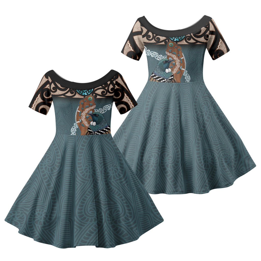 New Zealand Tui Bird Maripi Family Matching Summer Maxi Dress and Hawaiian Shirt Maori Weapon Kowhaiwhai Pattern