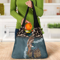 New Zealand Tui Bird Maripi Grocery Bag Maori Weapon Kowhaiwhai Pattern