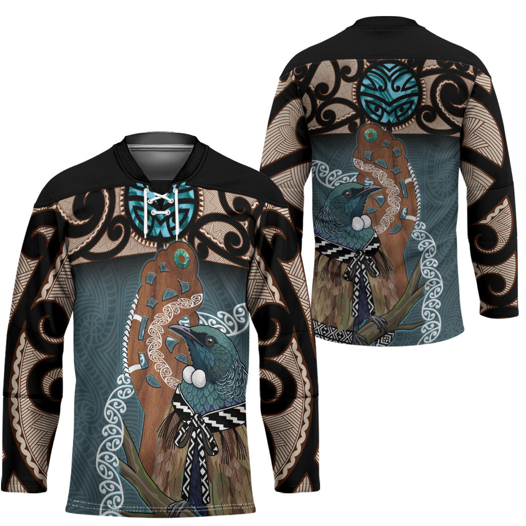 New Zealand Tui Bird Maripi Hockey Jersey Maori Weapon Kowhaiwhai Pattern