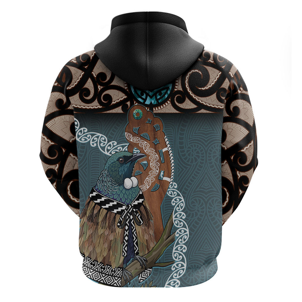 New Zealand Tui Bird Maripi Hoodie Maori Weapon Kowhaiwhai Pattern