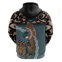 New Zealand Tui Bird Maripi Hoodie Maori Weapon Kowhaiwhai Pattern