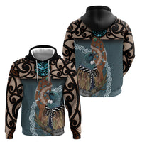 New Zealand Tui Bird Maripi Hoodie Maori Weapon Kowhaiwhai Pattern