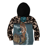 New Zealand Tui Bird Maripi Kid Hoodie Maori Weapon Kowhaiwhai Pattern