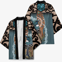 New Zealand Tui Bird Maripi Kimono Maori Weapon Kowhaiwhai Pattern