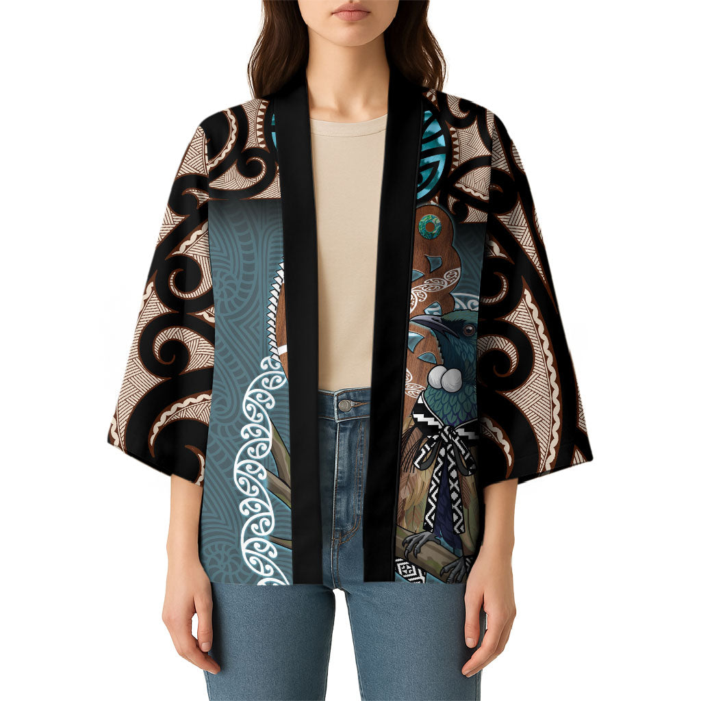 New Zealand Tui Bird Maripi Kimono Maori Weapon Kowhaiwhai Pattern