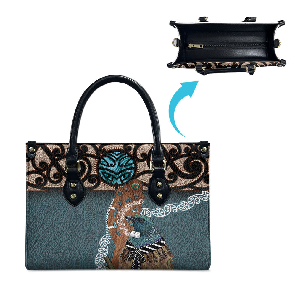 New Zealand Tui Bird Maripi Leather Bag Maori Weapon Kowhaiwhai Pattern
