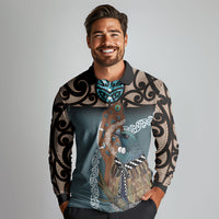 New Zealand Tui Bird Maripi Long Sleeve Polo Shirt Maori Weapon Kowhaiwhai Pattern
