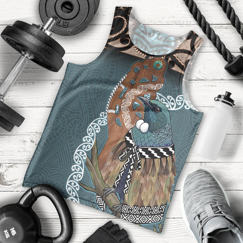 New Zealand Tui Bird Maripi Men Tank Top Maori Weapon Kowhaiwhai Pattern