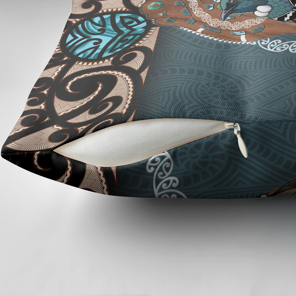 New Zealand Tui Bird Maripi Pillow Cover Maori Weapon Kowhaiwhai Pattern