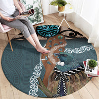 New Zealand Tui Bird Maripi Round Carpet Maori Weapon Kowhaiwhai Pattern