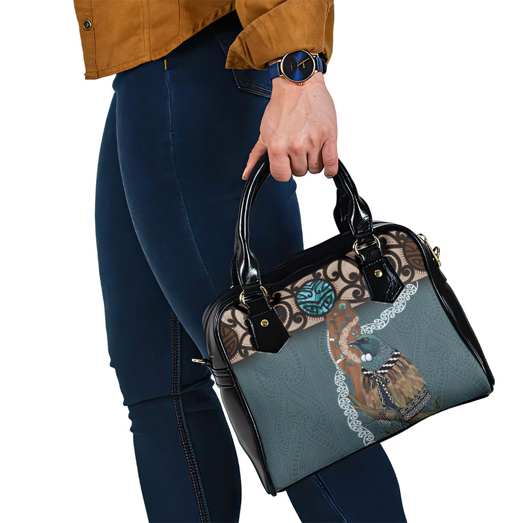 New Zealand Tui Bird Maripi Shoulder Handbag Maori Weapon Kowhaiwhai Pattern