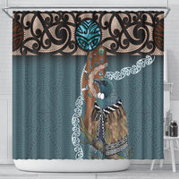 New Zealand Tui Bird Maripi Shower Curtain Maori Weapon Kowhaiwhai Pattern