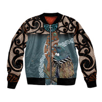 New Zealand Tui Bird Maripi Sleeve Zip Bomber Jacket Maori Weapon Kowhaiwhai Pattern