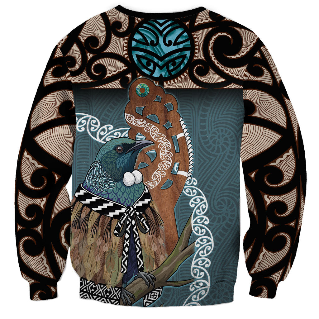 New Zealand Tui Bird Maripi Sweatshirt Maori Weapon Kowhaiwhai Pattern