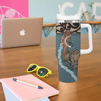 New Zealand Tui Bird Maripi Tumbler With Handle Maori Weapon Kowhaiwhai Pattern