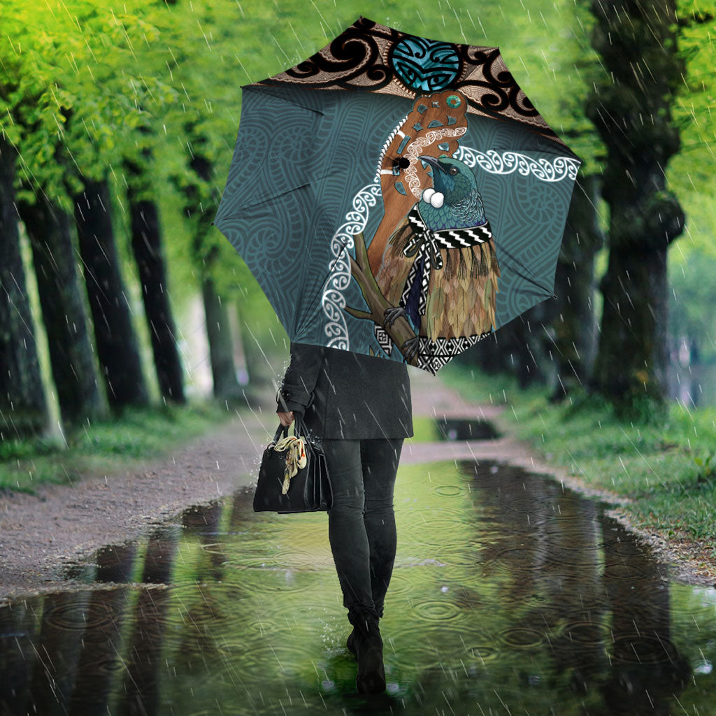 New Zealand Tui Bird Maripi Umbrella Maori Weapon Kowhaiwhai Pattern