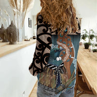 New Zealand Tui Bird Maripi Women Casual Shirt Maori Weapon Kowhaiwhai Pattern