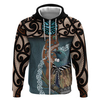New Zealand Tui Bird Maripi Zip Hoodie Maori Weapon Kowhaiwhai Pattern