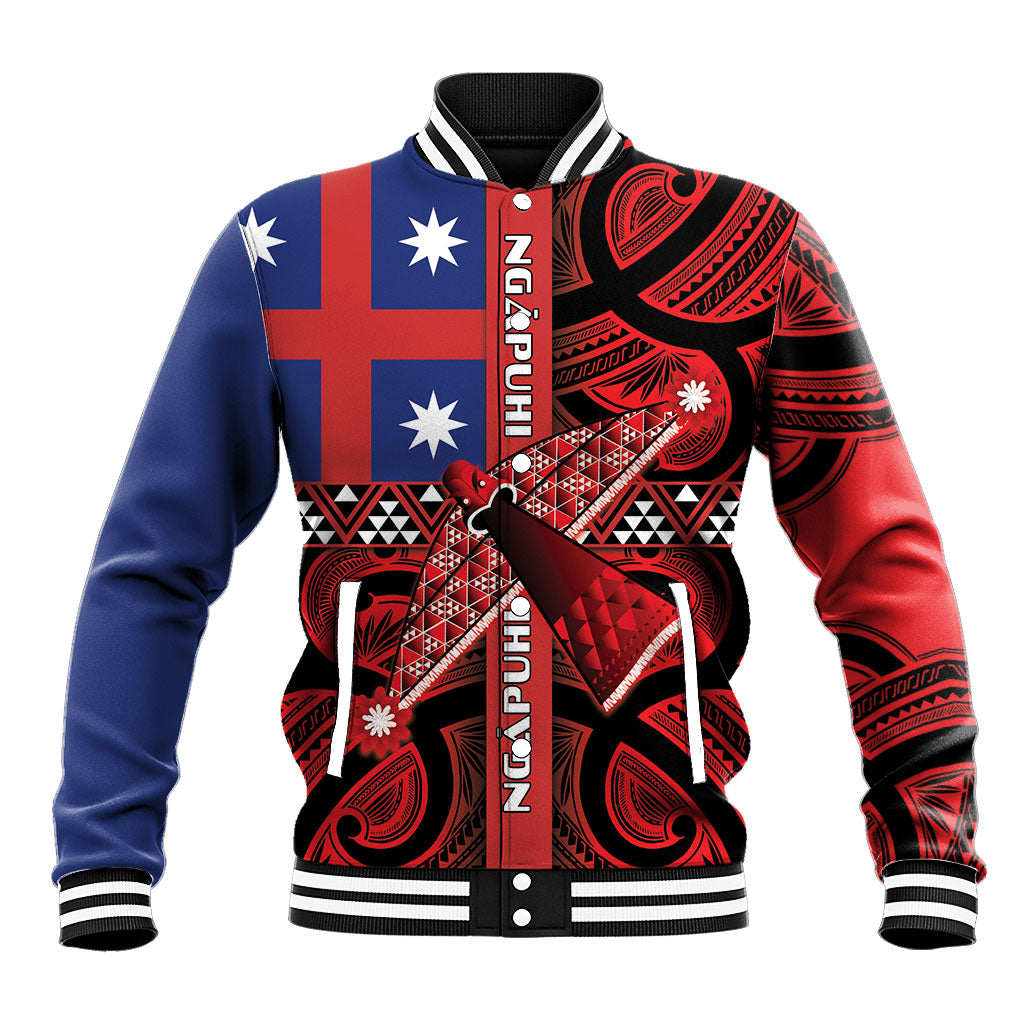 Aotearoa Iwi Ngapuhi Baseball Jacket Tuhoronuku Kite United Tribes Flag Maori Pattern LT22 Unisex Red - Polynesian Pride