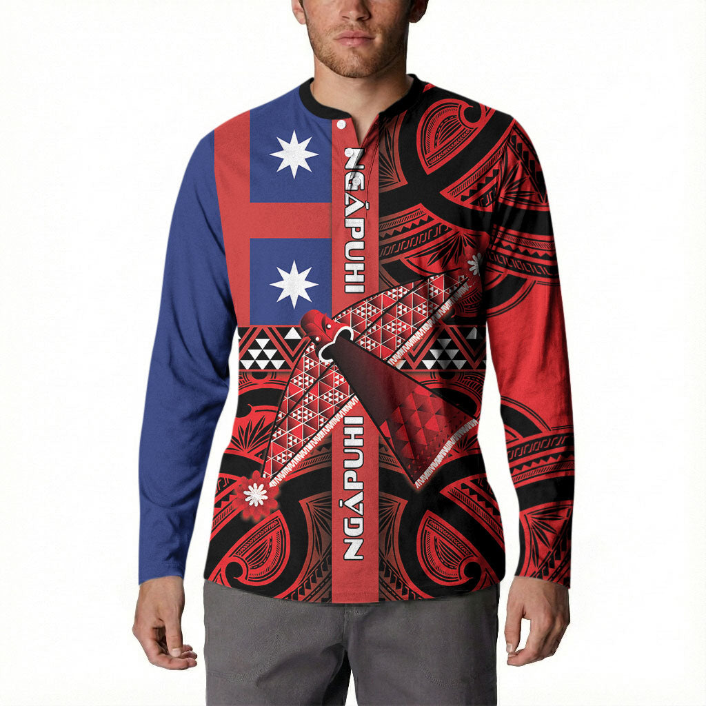 Aotearoa Iwi Ngapuhi Button Sweatshirt Tuhoronuku Kite United Tribes Flag Maori Pattern