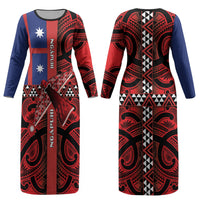 Aotearoa Iwi Ngapuhi Couples Matching Long Sleeve Bodycon Dress and Long Sleeve Button Shirt Tuhoronuku Kite United Tribes Flag Maori Pattern