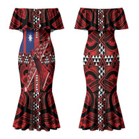 Aotearoa Iwi Ngapuhi Couples Matching Mermaid Dress and Long Sleeve Button Shirt Tuhoronuku Kite United Tribes Flag Maori Pattern