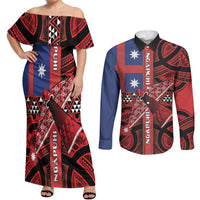 Aotearoa Iwi Ngapuhi Couples Matching Off Shoulder Maxi Dress and Long Sleeve Button Shirt Tuhoronuku Kite United Tribes Flag Maori Pattern