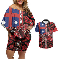 Aotearoa Iwi Ngapuhi Couples Matching Off Shoulder Short Dress and Hawaiian Shirt Tuhoronuku Kite United Tribes Flag Maori Pattern