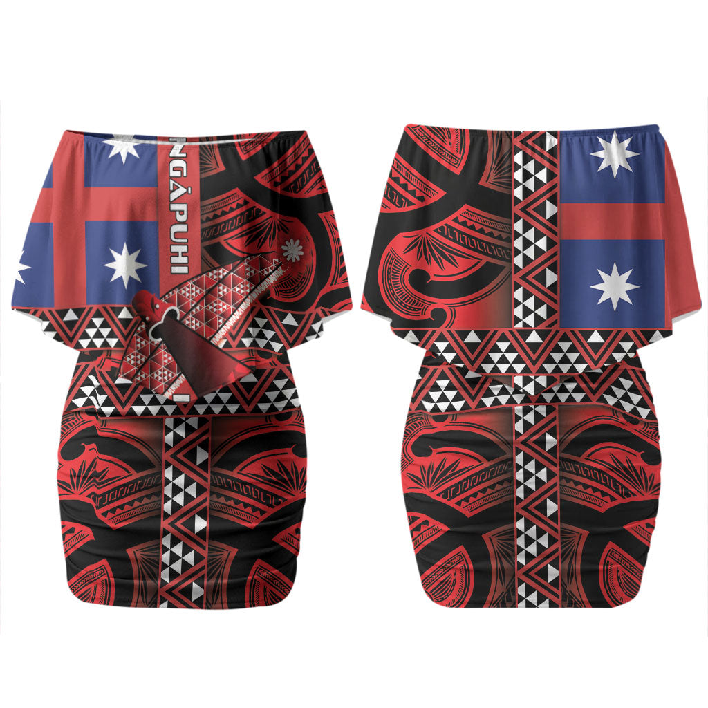 Aotearoa Iwi Ngapuhi Couples Matching Off Shoulder Short Dress and Long Sleeve Button Shirt Tuhoronuku Kite United Tribes Flag Maori Pattern