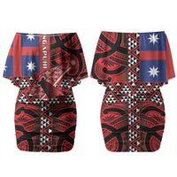 Aotearoa Iwi Ngapuhi Couples Matching Off Shoulder Short Dress and Long Sleeve Button Shirt Tuhoronuku Kite United Tribes Flag Maori Pattern