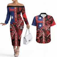 Aotearoa Iwi Ngapuhi Couples Matching Off The Shoulder Long Sleeve Dress and Hawaiian Shirt Tuhoronuku Kite United Tribes Flag Maori Pattern