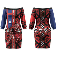 Aotearoa Iwi Ngapuhi Couples Matching Off The Shoulder Long Sleeve Dress and Long Sleeve Button Shirt Tuhoronuku Kite United Tribes Flag Maori Pattern