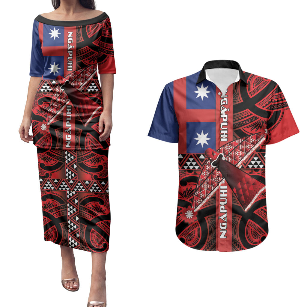 Aotearoa Iwi Ngapuhi Couples Matching Puletasi and Hawaiian Shirt Tuhoronuku Kite United Tribes Flag Maori Pattern