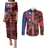 Aotearoa Iwi Ngapuhi Couples Matching Puletasi and Long Sleeve Button Shirt Tuhoronuku Kite United Tribes Flag Maori Pattern