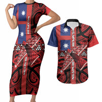 Aotearoa Iwi Ngapuhi Couples Matching Short Sleeve Bodycon Dress and Hawaiian Shirt Tuhoronuku Kite United Tribes Flag Maori Pattern