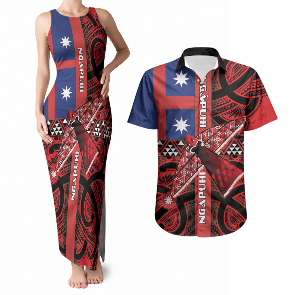 Aotearoa Iwi Ngapuhi Couples Matching Tank Maxi Dress and Hawaiian Shirt Tuhoronuku Kite United Tribes Flag Maori Pattern LT22 Red - Polynesian Pride