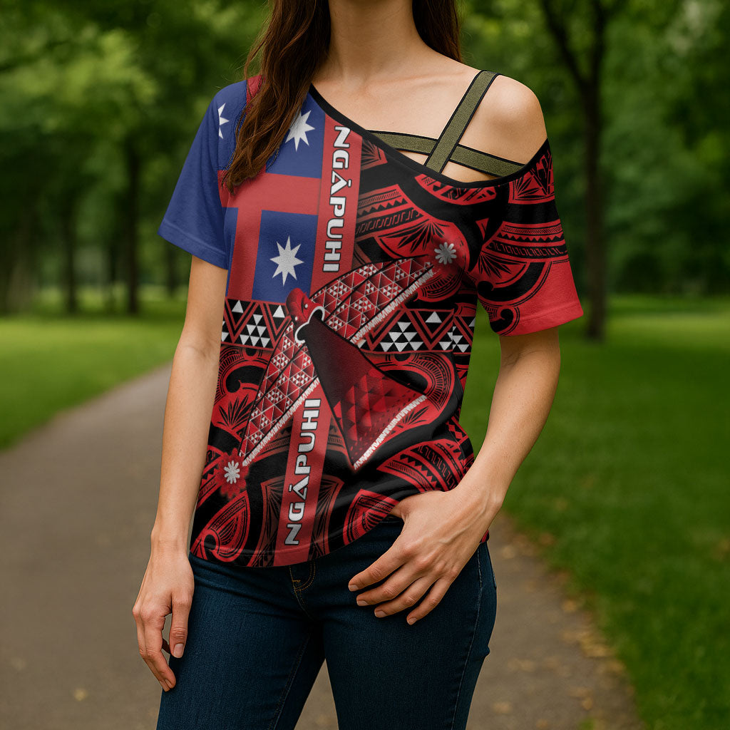 Aotearoa Iwi Ngapuhi Cross Shoulder Shirt Tuhoronuku Kite United Tribes Flag Maori Pattern