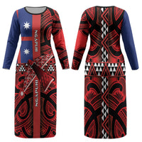 Aotearoa Iwi Ngapuhi Family Matching Long Sleeve Bodycon Dress and Hawaiian Shirt Tuhoronuku Kite United Tribes Flag Maori Pattern