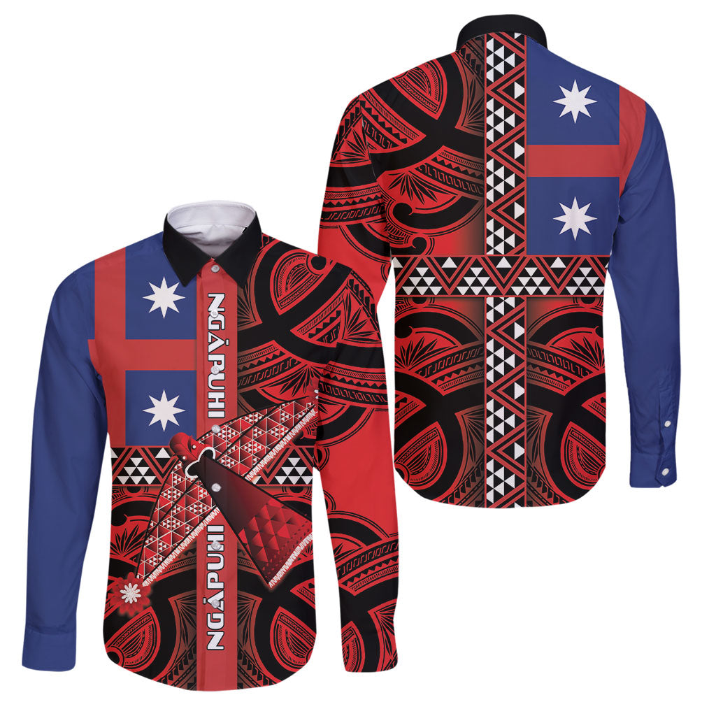 Aotearoa Iwi Ngapuhi Family Matching Long Sleeve Bodycon Dress and Hawaiian Shirt Tuhoronuku Kite United Tribes Flag Maori Pattern