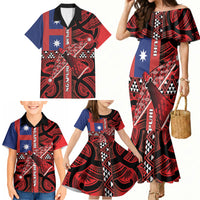 Aotearoa Iwi Ngapuhi Family Matching Mermaid Dress and Hawaiian Shirt Tuhoronuku Kite United Tribes Flag Maori Pattern