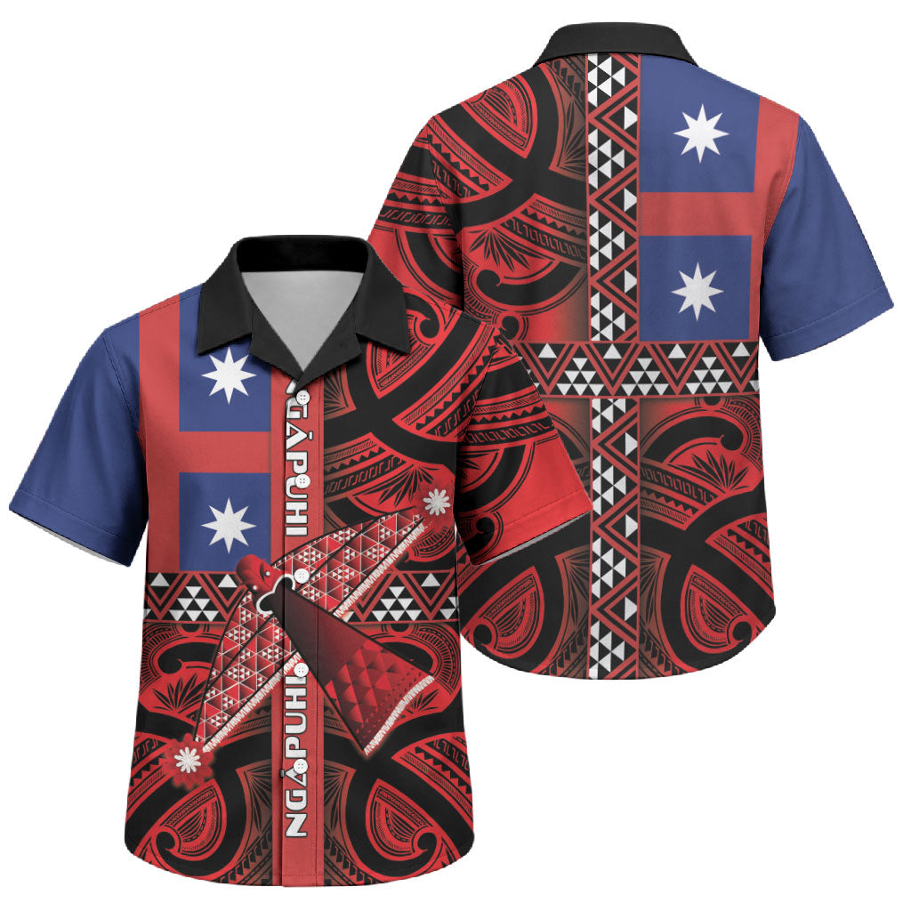 Aotearoa Iwi Ngapuhi Family Matching Off The Shoulder Long Sleeve Dress and Hawaiian Shirt Tuhoronuku Kite United Tribes Flag Maori Pattern