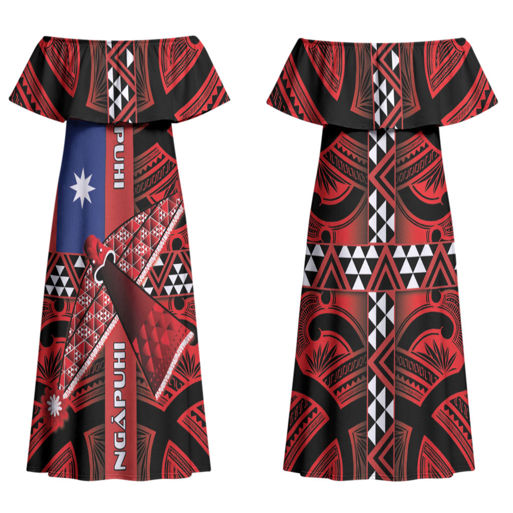 Aotearoa Iwi Ngapuhi Family Matching Off Shoulder Maxi Dress and Hawaiian Shirt Tuhoronuku Kite United Tribes Flag Maori Pattern