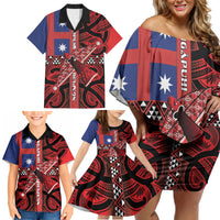 Aotearoa Iwi Ngapuhi Family Matching Off Shoulder Short Dress and Hawaiian Shirt Tuhoronuku Kite United Tribes Flag Maori Pattern
