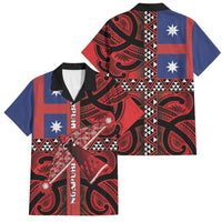 Aotearoa Iwi Ngapuhi Family Matching Off Shoulder Short Dress and Hawaiian Shirt Tuhoronuku Kite United Tribes Flag Maori Pattern