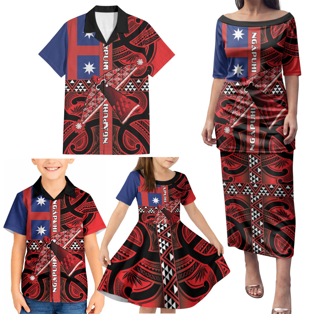 Aotearoa Iwi Ngapuhi Family Matching Puletasi and Hawaiian Shirt Tuhoronuku Kite United Tribes Flag Maori Pattern