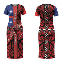 Aotearoa Iwi Ngapuhi Family Matching Short Sleeve Bodycon Dress and Hawaiian Shirt Tuhoronuku Kite United Tribes Flag Maori Pattern