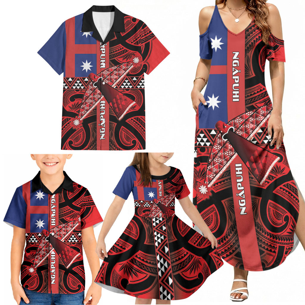 Aotearoa Iwi Ngapuhi Family Matching Summer Maxi Dress and Hawaiian Shirt Tuhoronuku Kite United Tribes Flag Maori Pattern