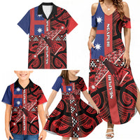 Aotearoa Iwi Ngapuhi Family Matching Summer Maxi Dress and Hawaiian Shirt Tuhoronuku Kite United Tribes Flag Maori Pattern