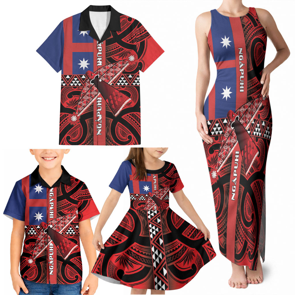 Aotearoa Iwi Ngapuhi Family Matching Tank Maxi Dress and Hawaiian Shirt Tuhoronuku Kite United Tribes Flag Maori Pattern LT22 - Polynesian Pride