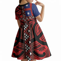 Aotearoa Iwi Ngapuhi Kid Short Sleeve Dress Tuhoronuku Kite United Tribes Flag Maori Pattern